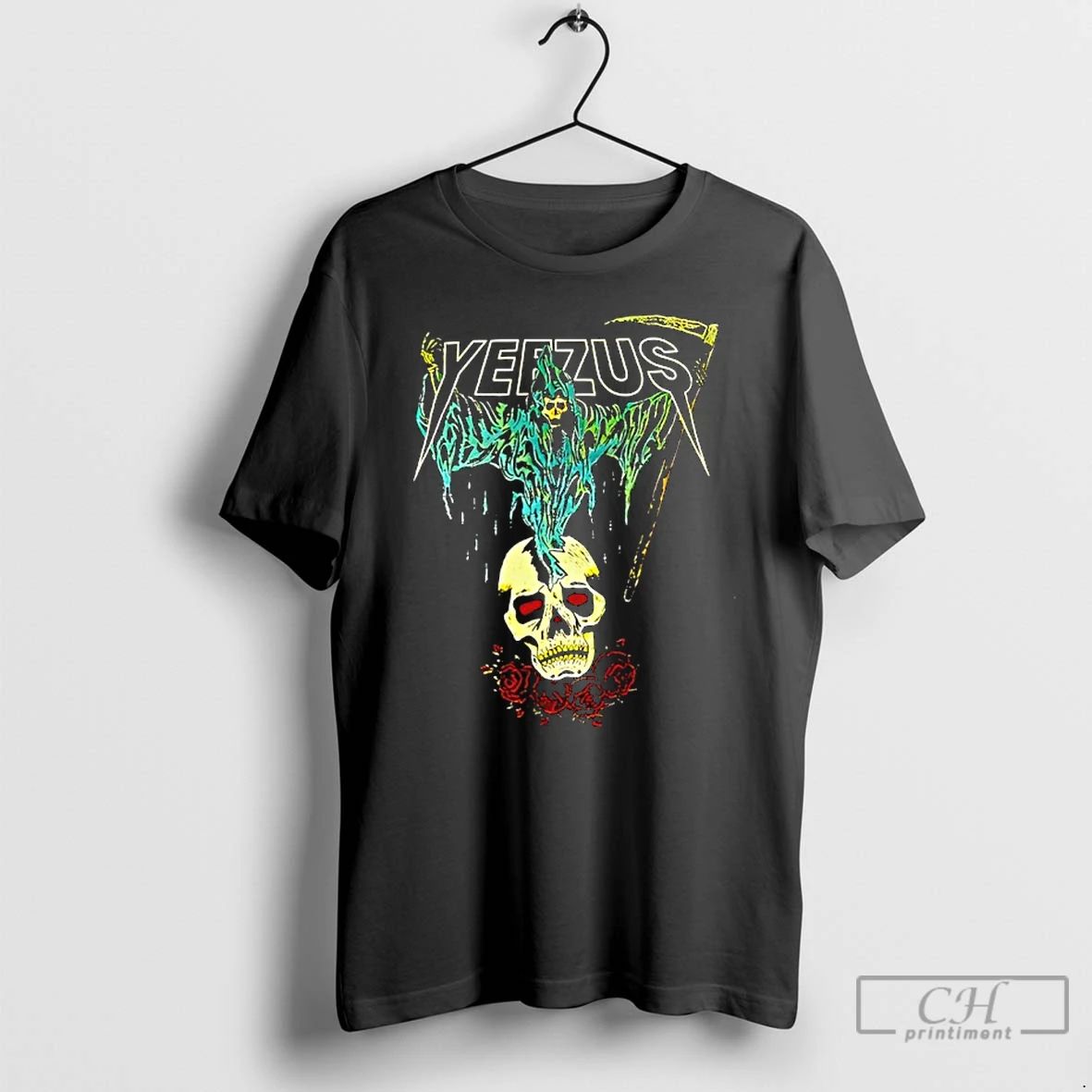 Classic Tee Kanye West Ye Yeezus Grim Reaper Skull And Roses T Shirts