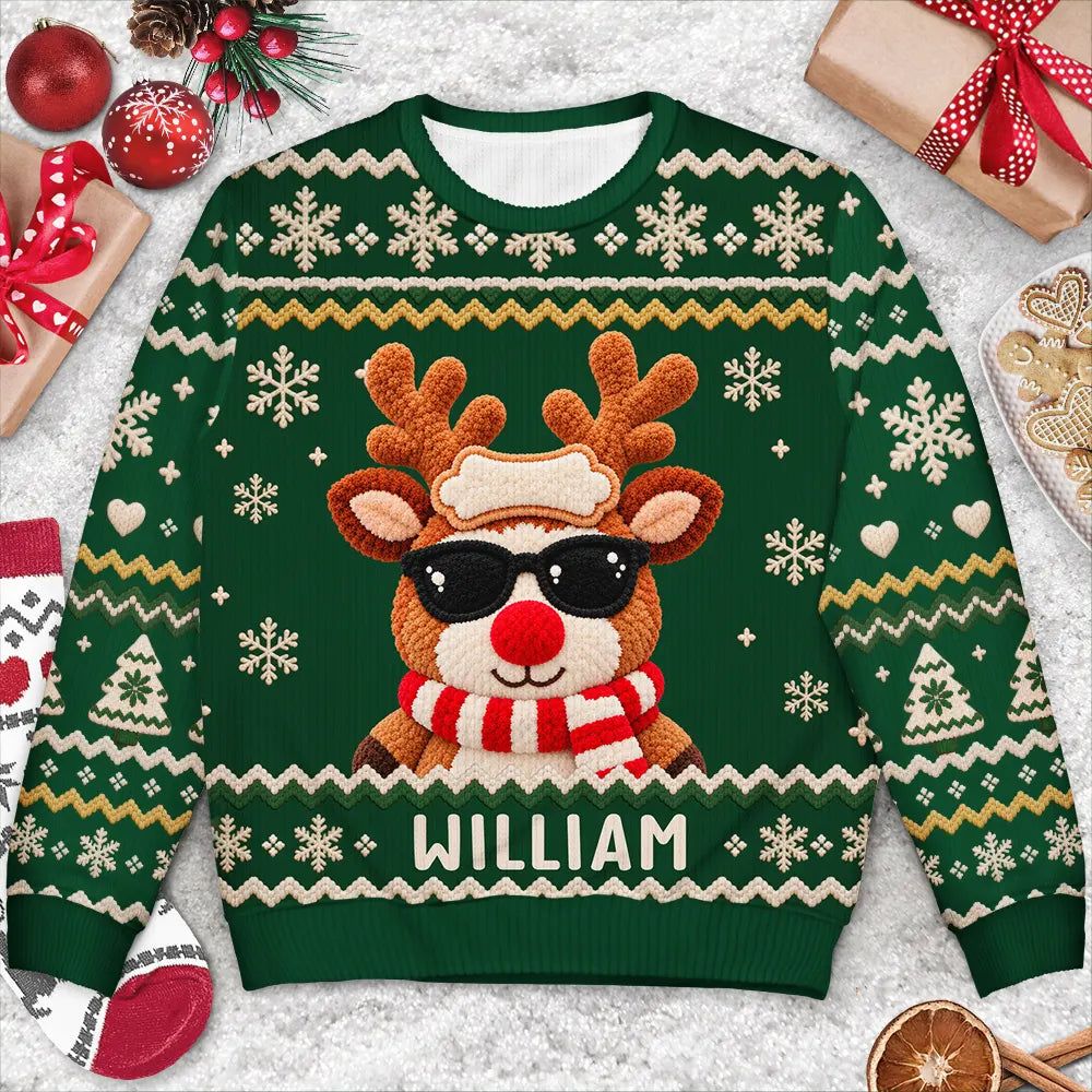 Christmas Gift For Family - Personalized Faux Chenille Effect Santa Snowman Reindeer Unisex Ugly Sweater
