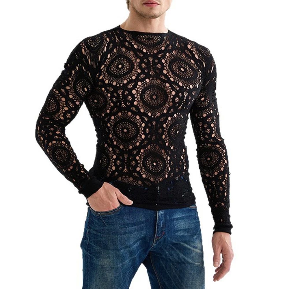 Fashionable Men's Long Sleeve T Shirt with Hollow Out Design for Events