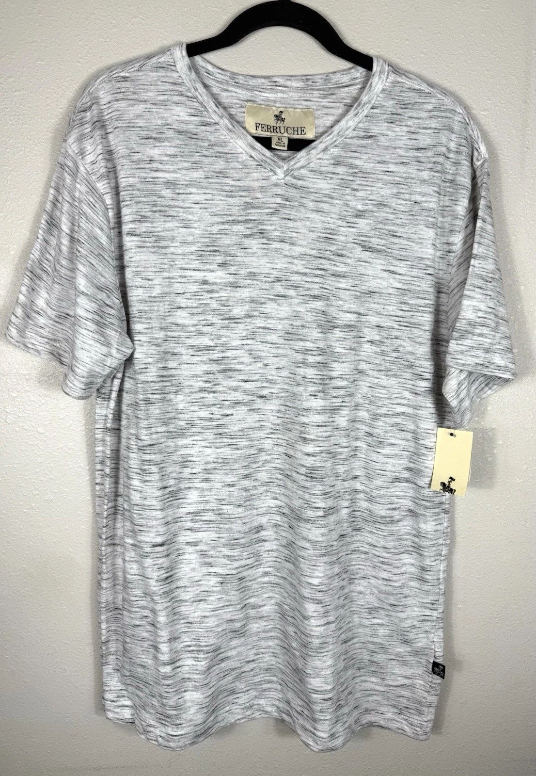 New Ferruche Mens Grey Heathered Cotton Blend V Neck T Shirt Size XL