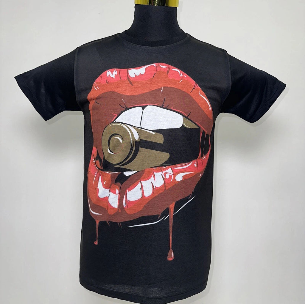 Bite the Bullet Hot Lips T-Shirt Hip Hop Urban Fashion Street Wear Black Size: M