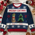 Custom Photo 3D Christmas Themed Pet Meowy Catmas Feliz Navidog - Personalized Unisex Ugly Sweater