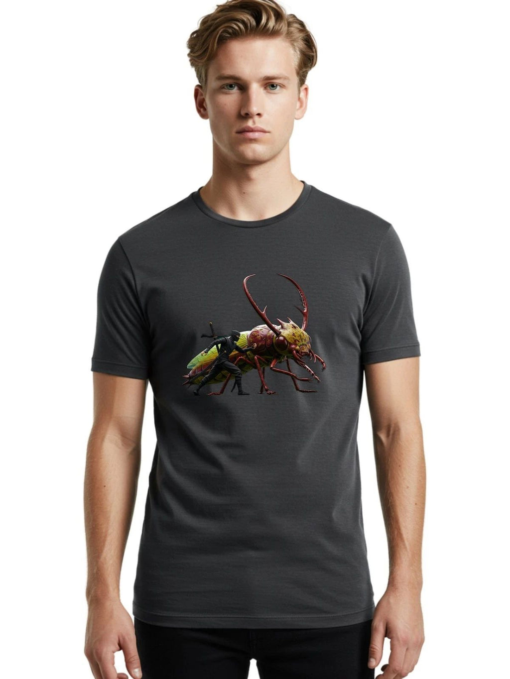 Ninja-Riding-Beetle Mens Graphic Tee, 100% Cotton, Casual Summer Wear