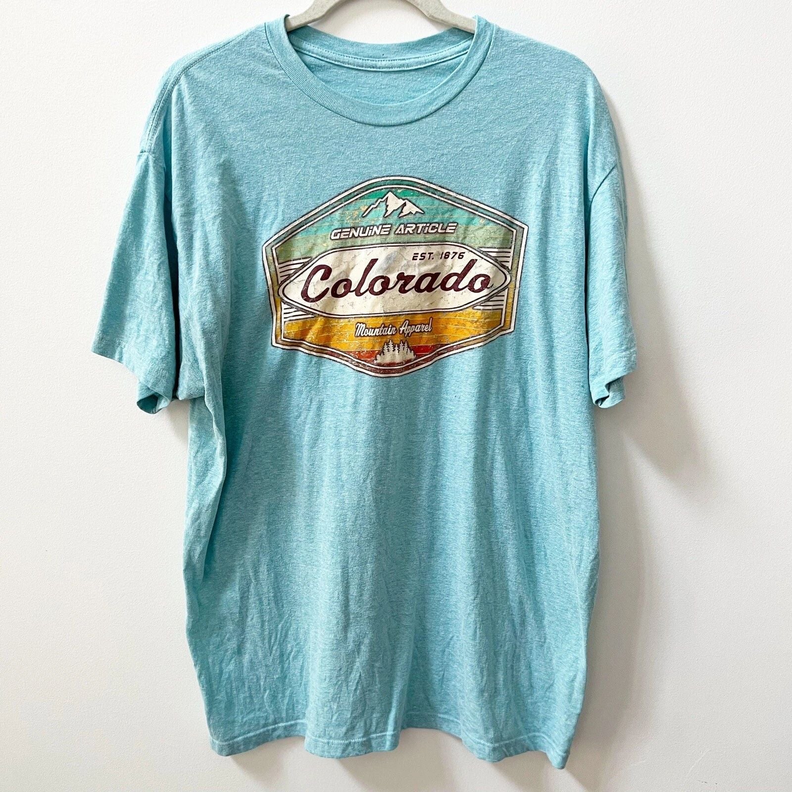 Vtg Colorado Mountain Apparel Blue colorful Men's T Shirt Sz XL Outdoor Hiking