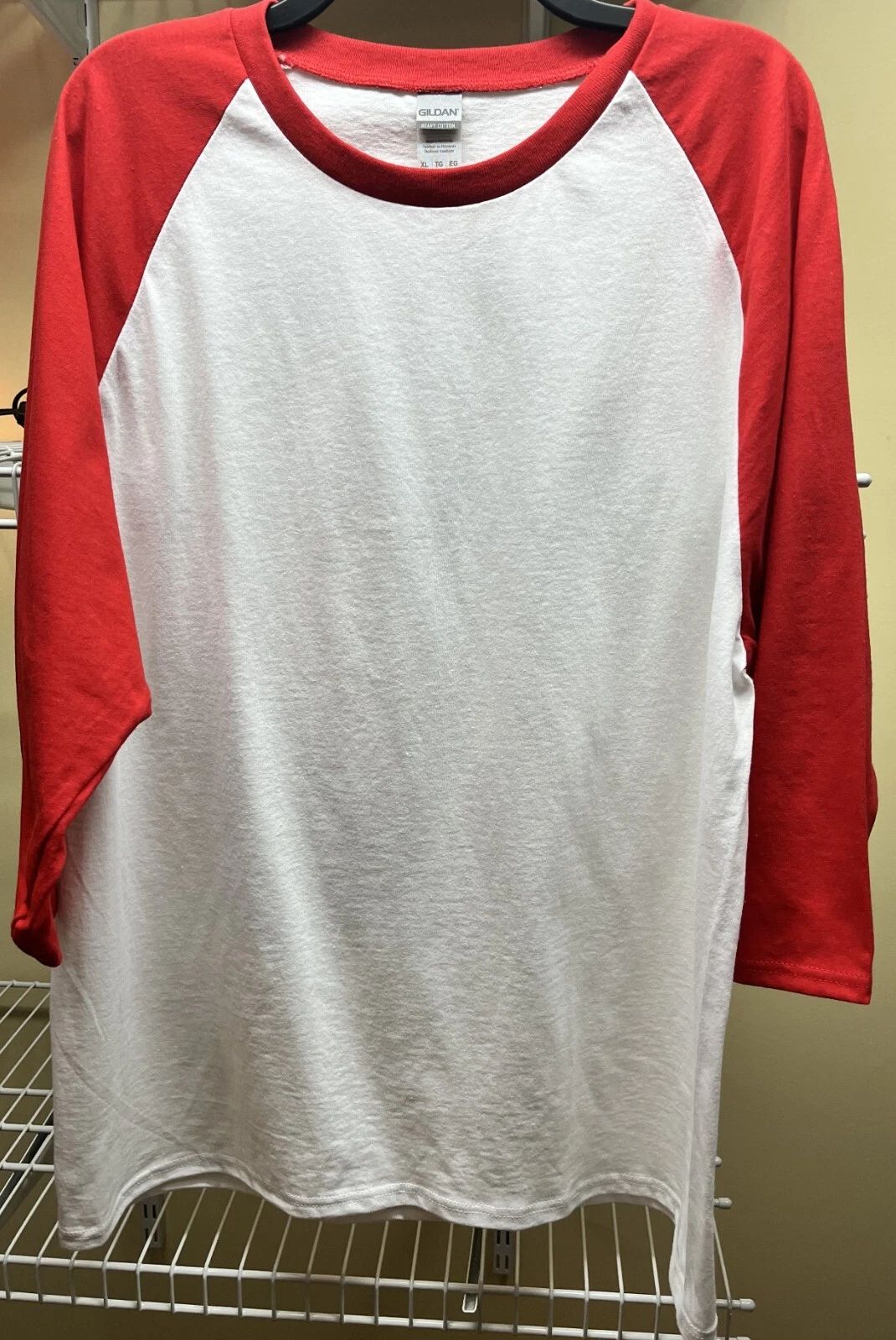 Gildan Heavy Cotton Raglan 3/4 Sleeve Plain Red White Baseball T-Shirt Mens New