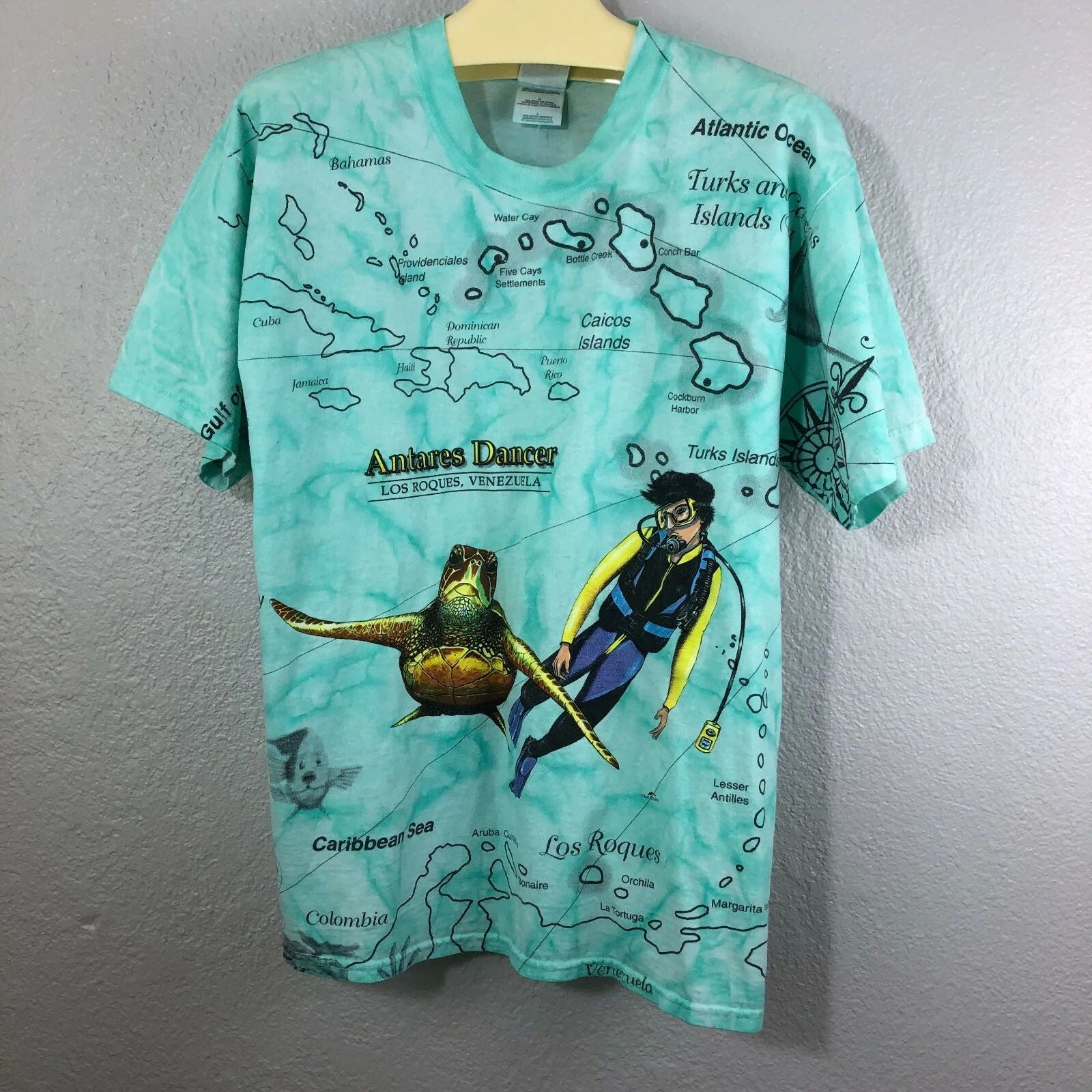 Men's Vintage Tie Dye Snorkel Travel Heavyweight T Shirt Crew Pacific L    B002
