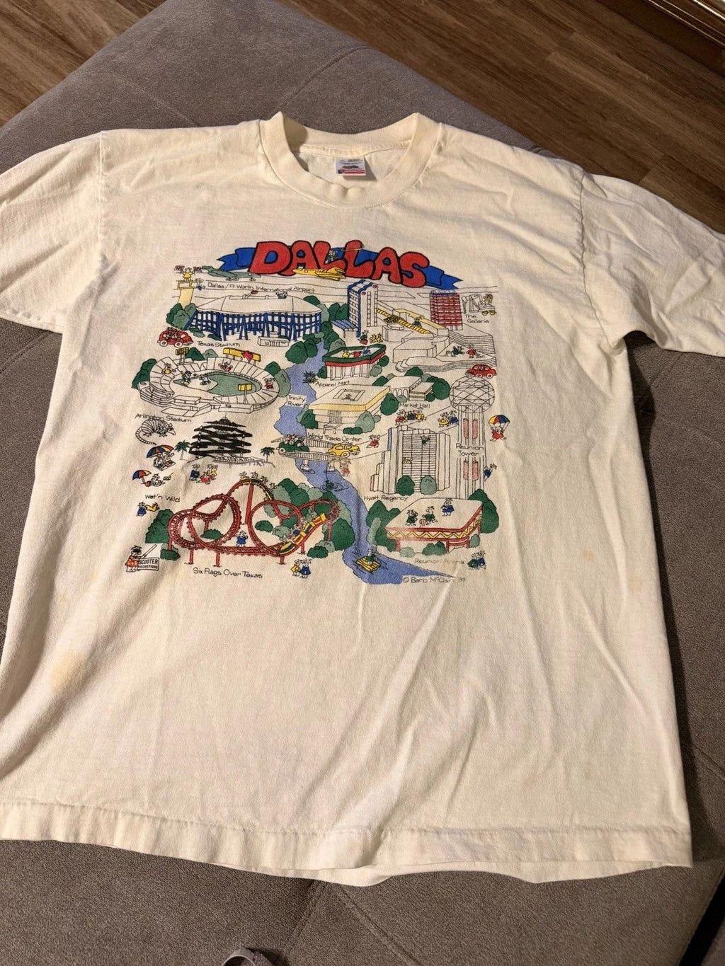 Vtg 89 Dallas Texas T-Shirt Fruit of the Loom USA Baro McClain Double Side Large