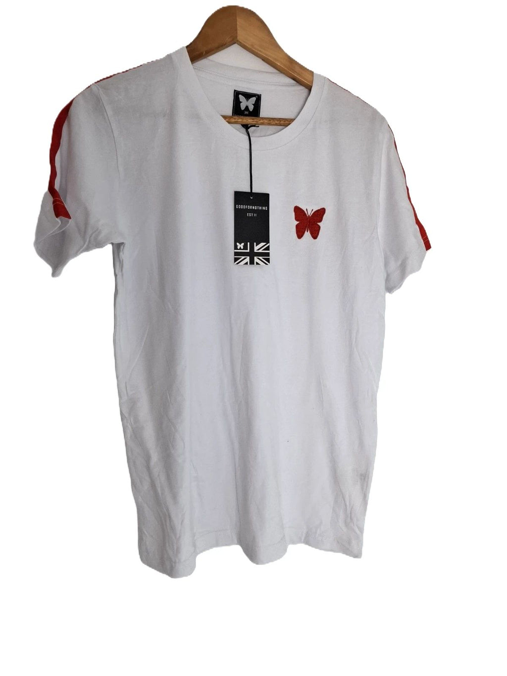 GOODFORNOTHING Unisex T-Shirt White Red Butterfly Print Crew Neck Short Sleeve