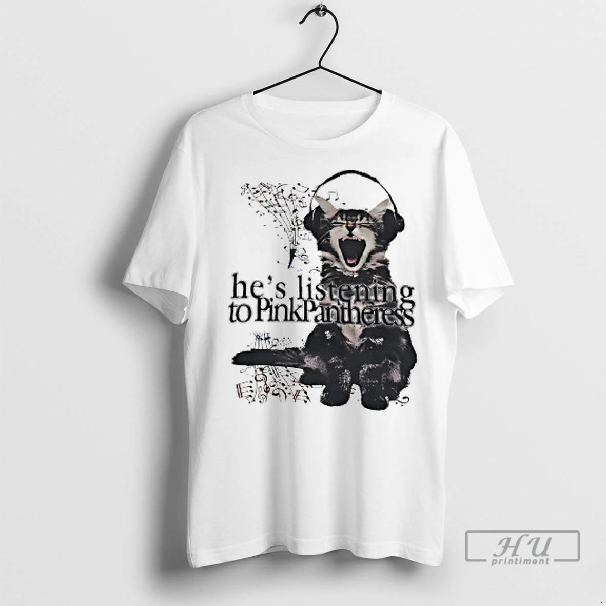 Officials Cat Hes Listening To Pinkpantheress Music Ladies T Shirt