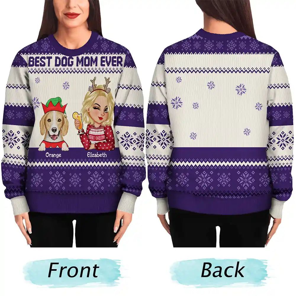 Best Dog Mom Ever Christmas - Personalized Unisex Ugly Sweater