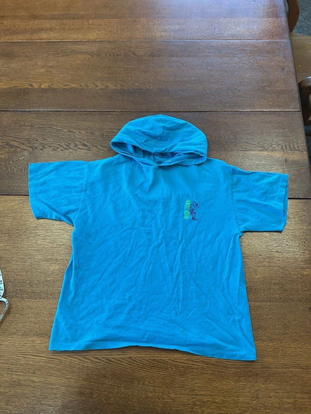 Vintage Surf Rags Hooded T-Shirt, Emerald Blue, Embroidered, Unisex, No Size