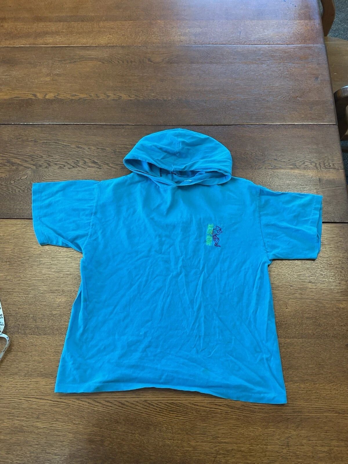 Vintage Surf Rags Hooded T-Shirt, Emerald Blue, Embroidered, Unisex, No Size