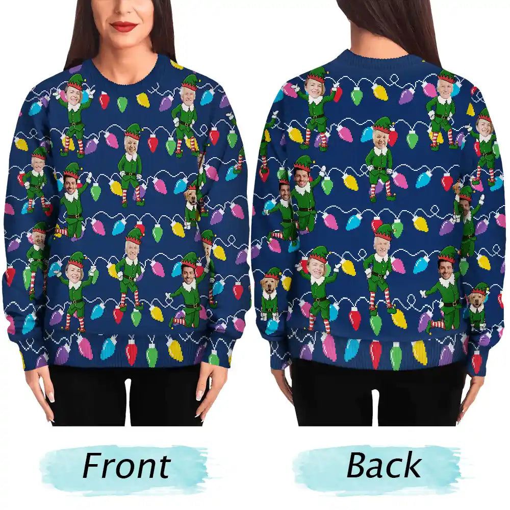 Custom Photo Christmas Family Elves - Personalized Unisex Ugly Sweater