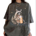 Raccoon Drinking Iced Coffee Vintage 90s T-shirt, Retro Funny Trash Tee