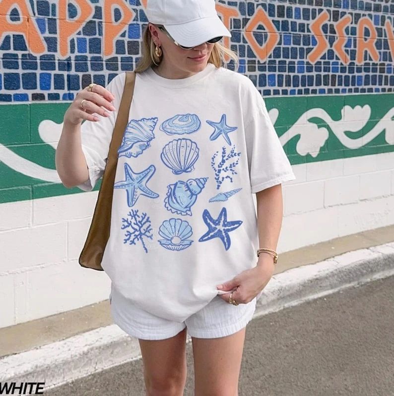 Seashell Shirt, Beach Shirt, Womens Summer Shirt, Ocean Lover, Cute Vacation