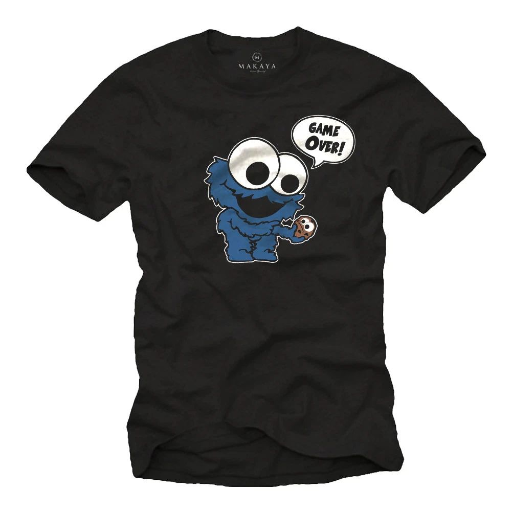 FUNNY WANTED MEN SERIES SHIRT WITH MONSTER PRINT DESIGN - SHORTSLEEVE COOKIE TEE