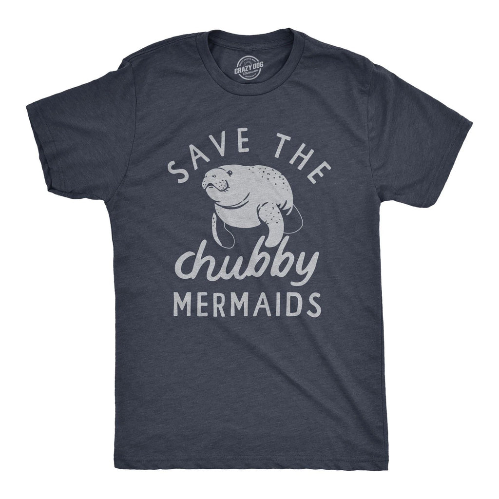 Mens Save The Chubby Mermaids T Shirt Funny Cute Manitee Preservation Tee for