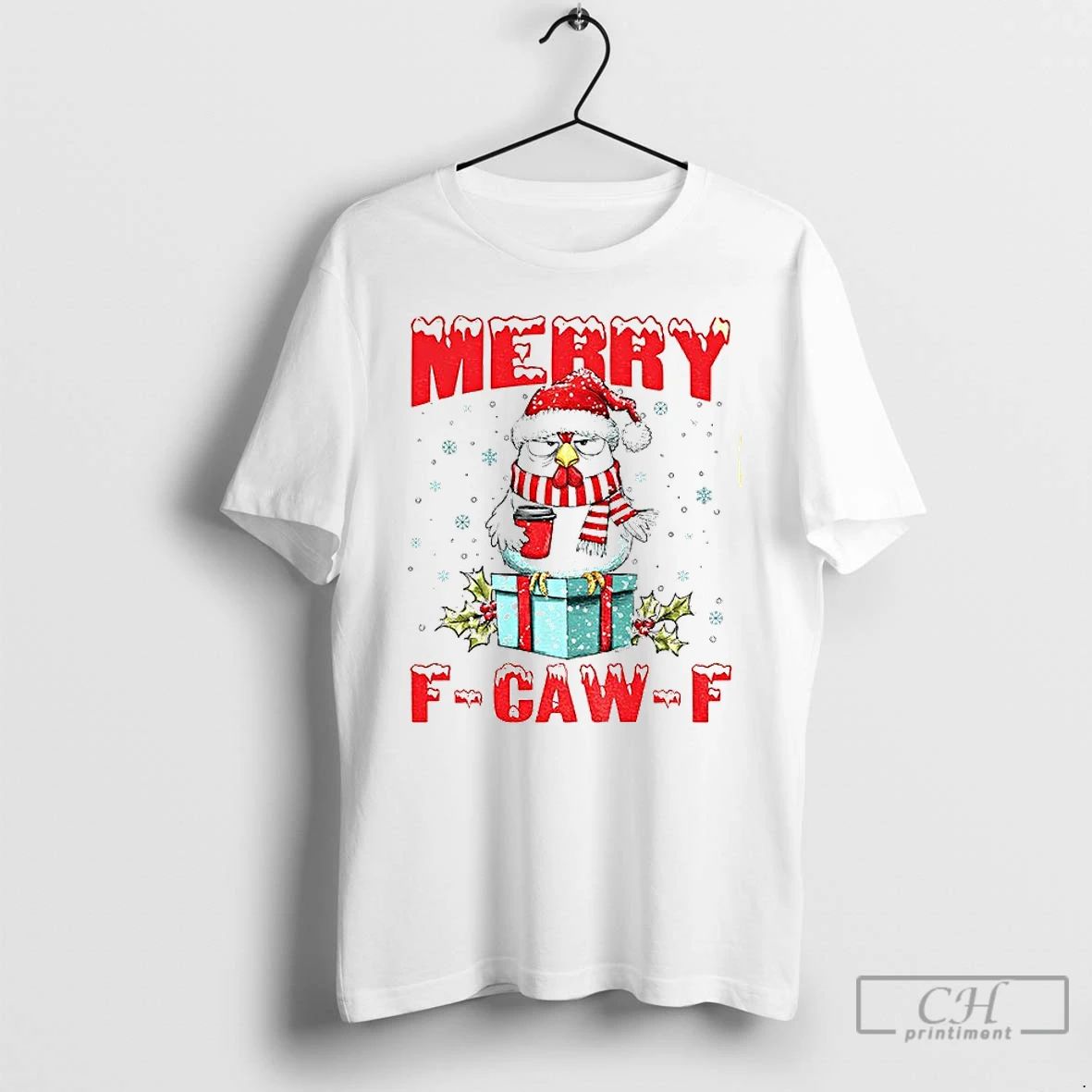 Premium Rooster Meme Santa Hat Merry F Caw F Merry Christmas T Shirts