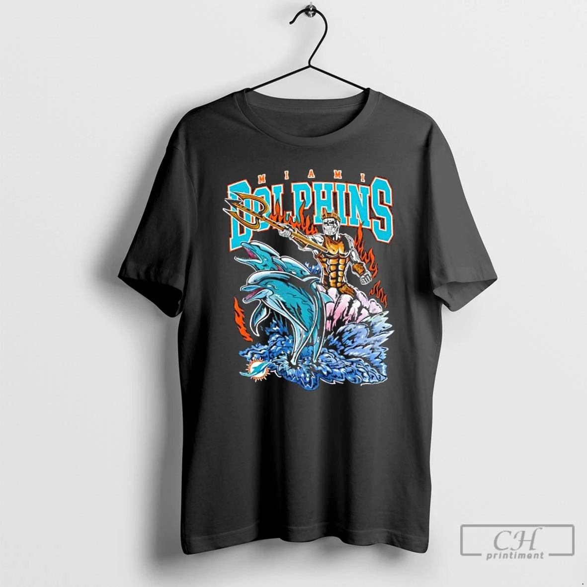Classic Miami Dolphins Charge Football Fire Graphic T Shirts