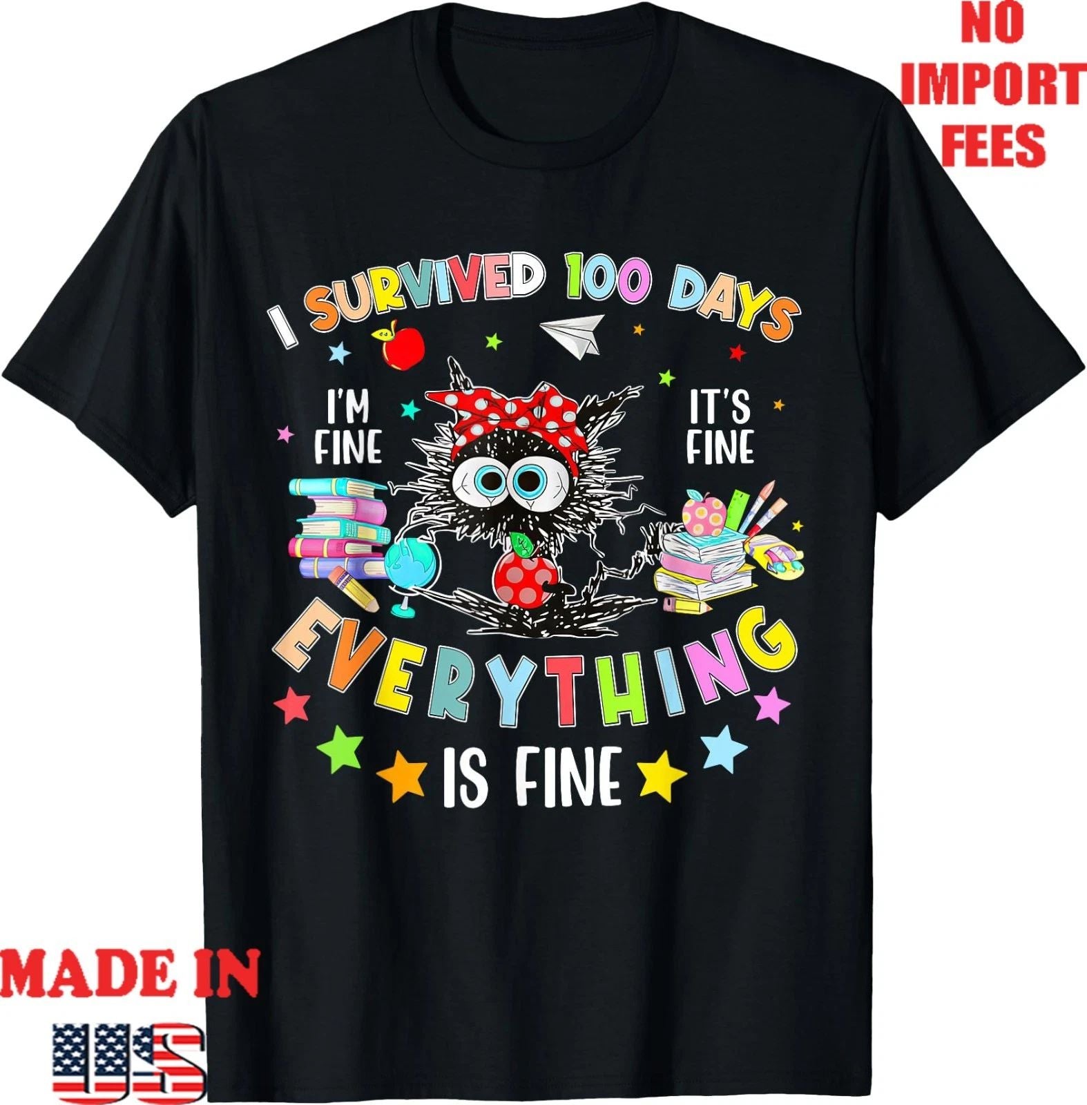 I Survived 100 Days of School Teacher Kids Cat Lover T-Shirt, Kid Adult Tee