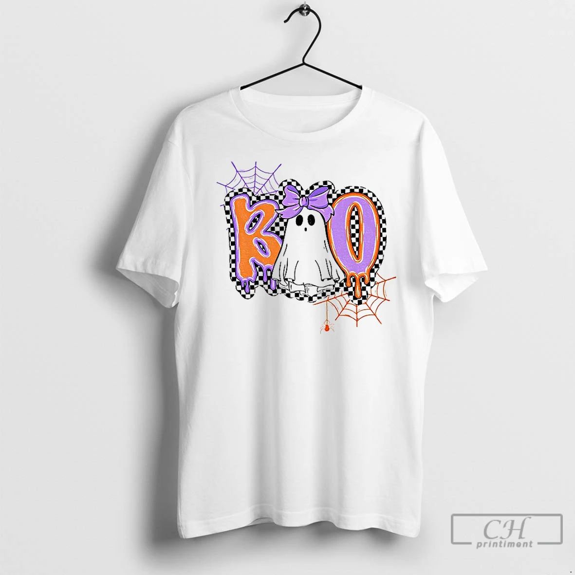 Classic Cute Ghost Boo Checkered Halloween