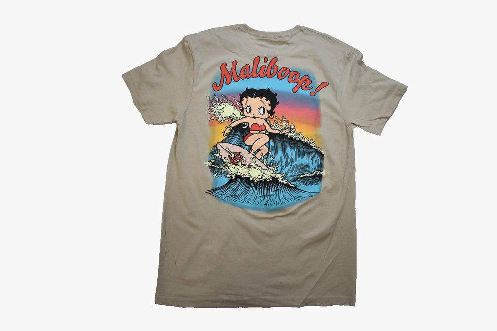 Betty Boop Mens Surfing A Big Wave Maliboop! Tan Shirt New S-XL