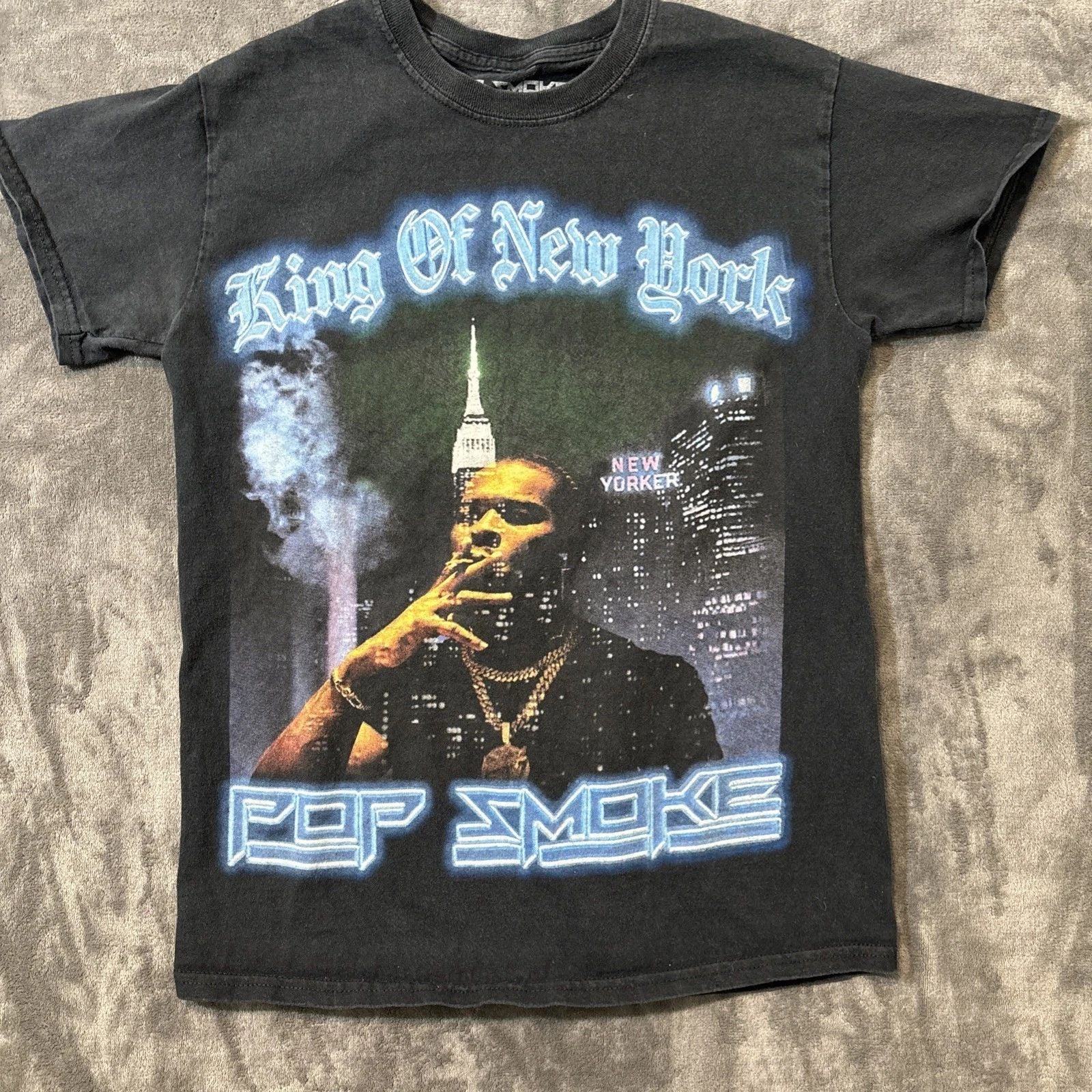 Pop Smoke King Of New York Mens Graphic Blk T-Shirt S Rap Hip Hop Street Fashion