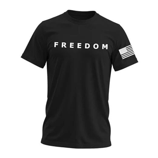 Freedom Shirt – Simple Freedom Text T X-Large Black Freedom - Flag on Sleeves