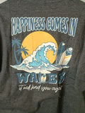 Men's T-Shirt Size XL “Happiness Comes In Waves” T-shirt Charcoal Surf/⛱️     12