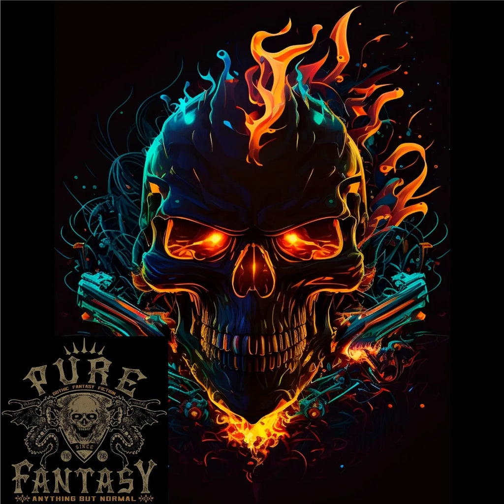 A Neon Skull With Flames Fantasy Demon Mens Light Cotton T-Shirt