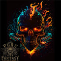 A Neon Skull With Flames Fantasy Demon Mens Light Cotton T-Shirt