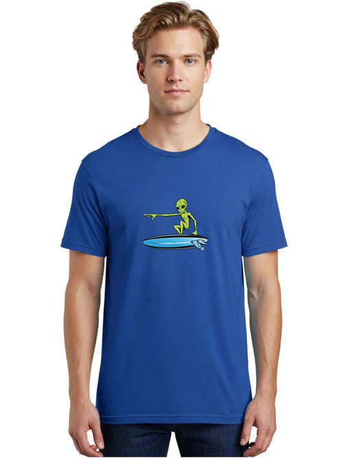 Alien-Surfing-1 Mens Graphic Tee, 100% Cotton, Casual Summer Wear