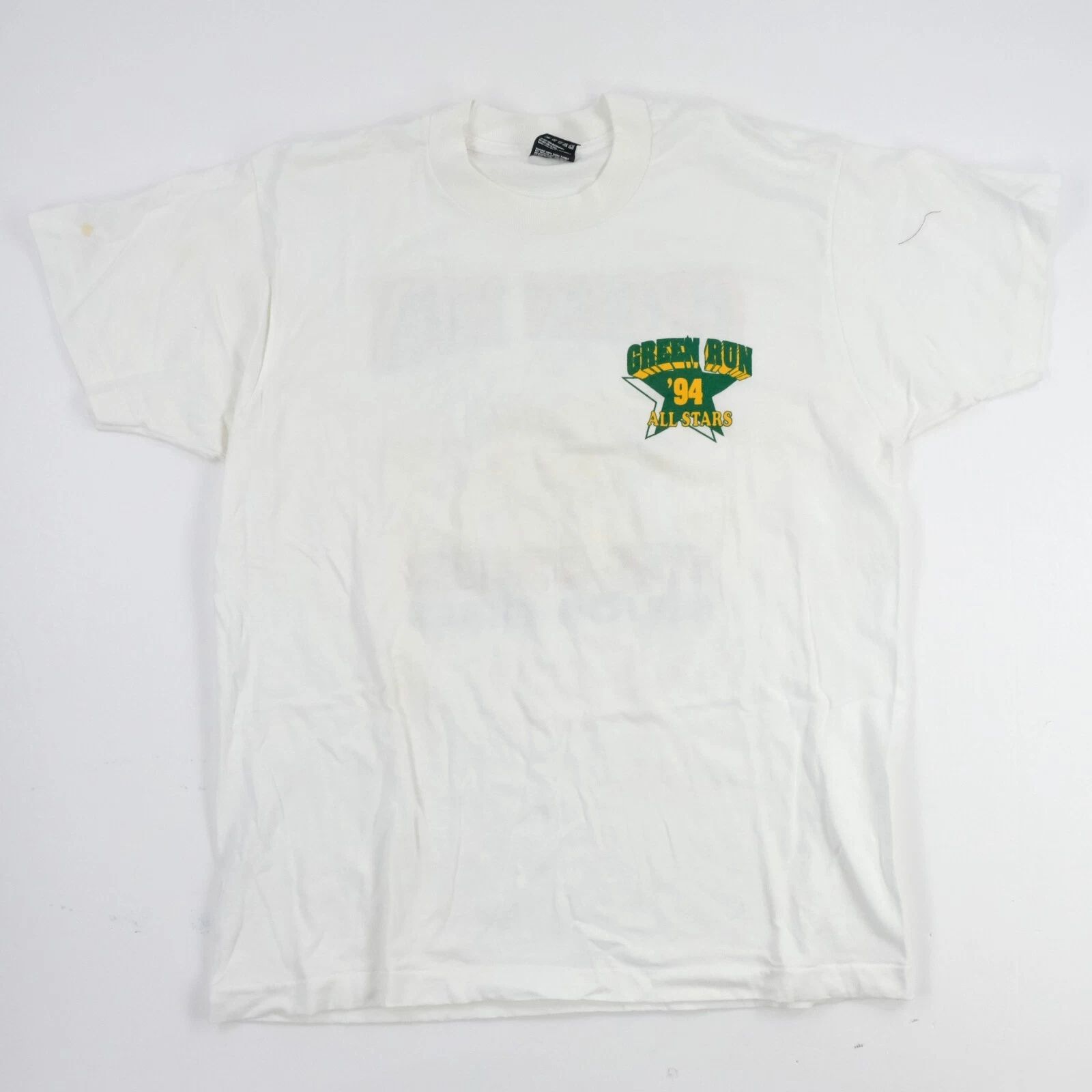 Vtg Fruit Of The Loom BEST Green Run 1994' All Stars Major Girls Sz. Large White