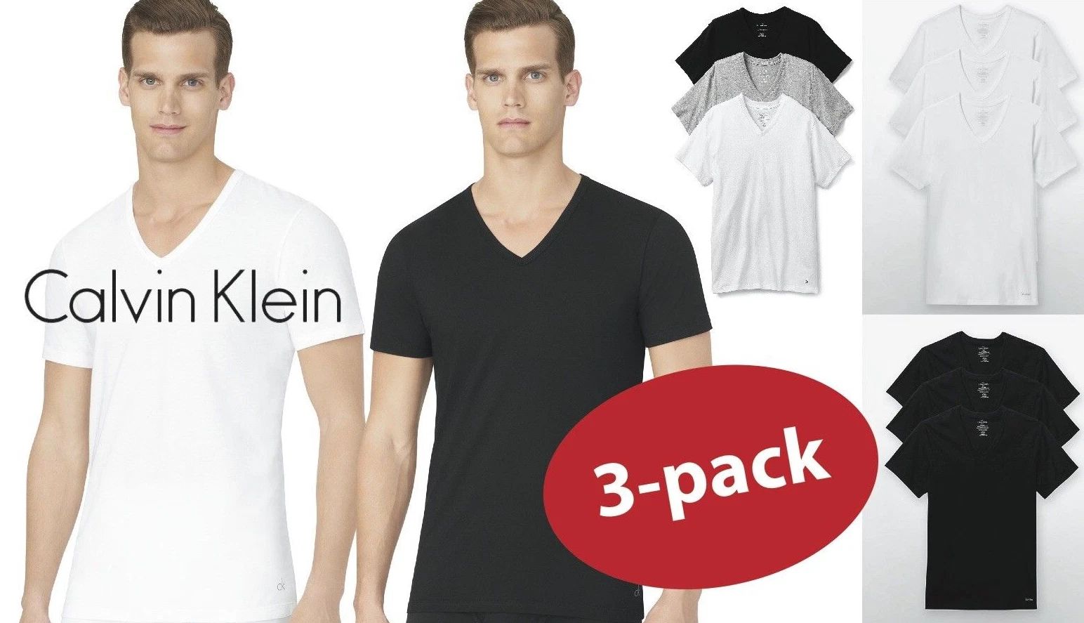 3 Pack SLIM FIT Calvin Klein Mens V Neck Crew Neck T Shirt Tee New