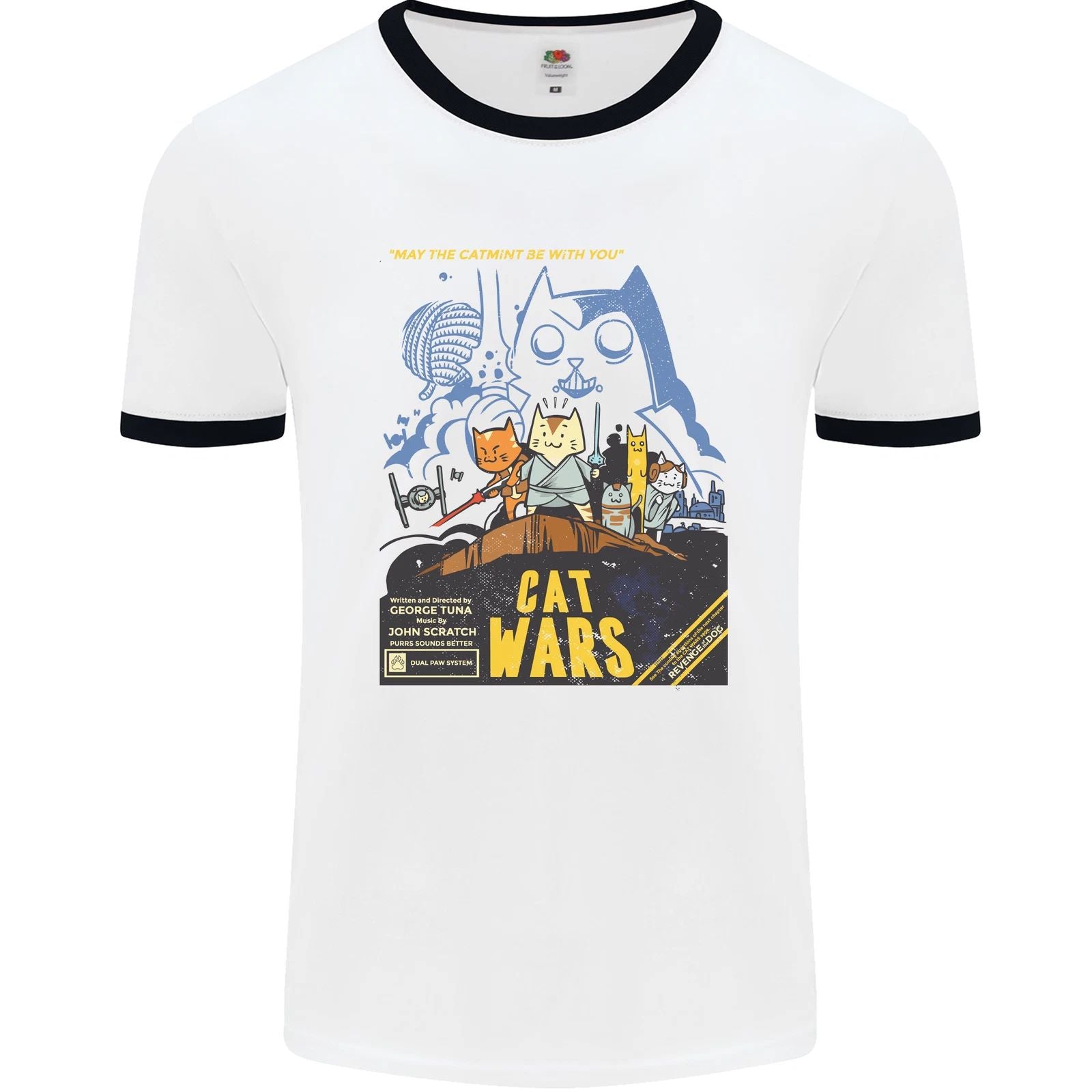 Cat Wars Funny Sci-Fi Mens Ringer T-Shirt