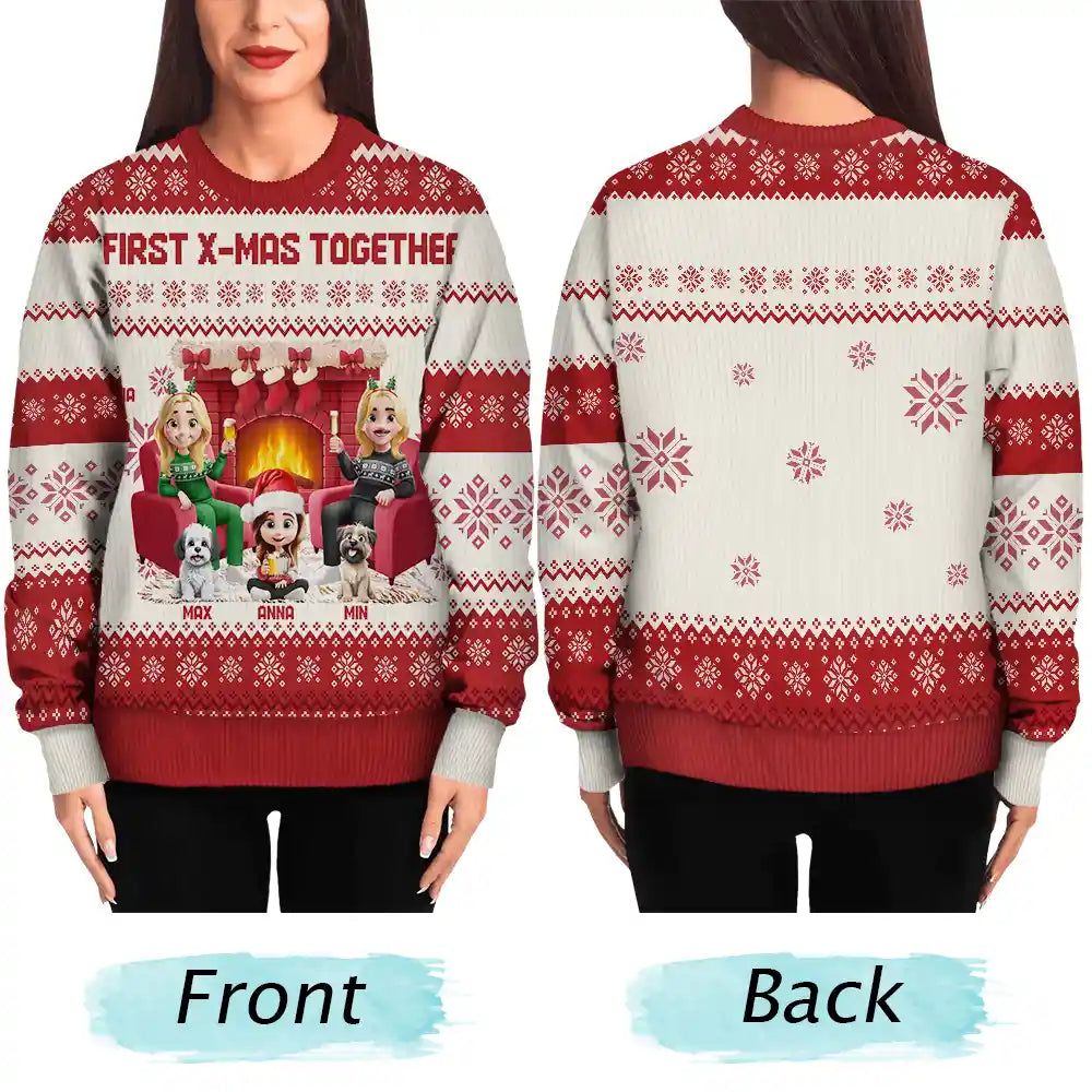 3D Effect Couple With Kids And Pets - Personalized Unisex Ugly Sweater