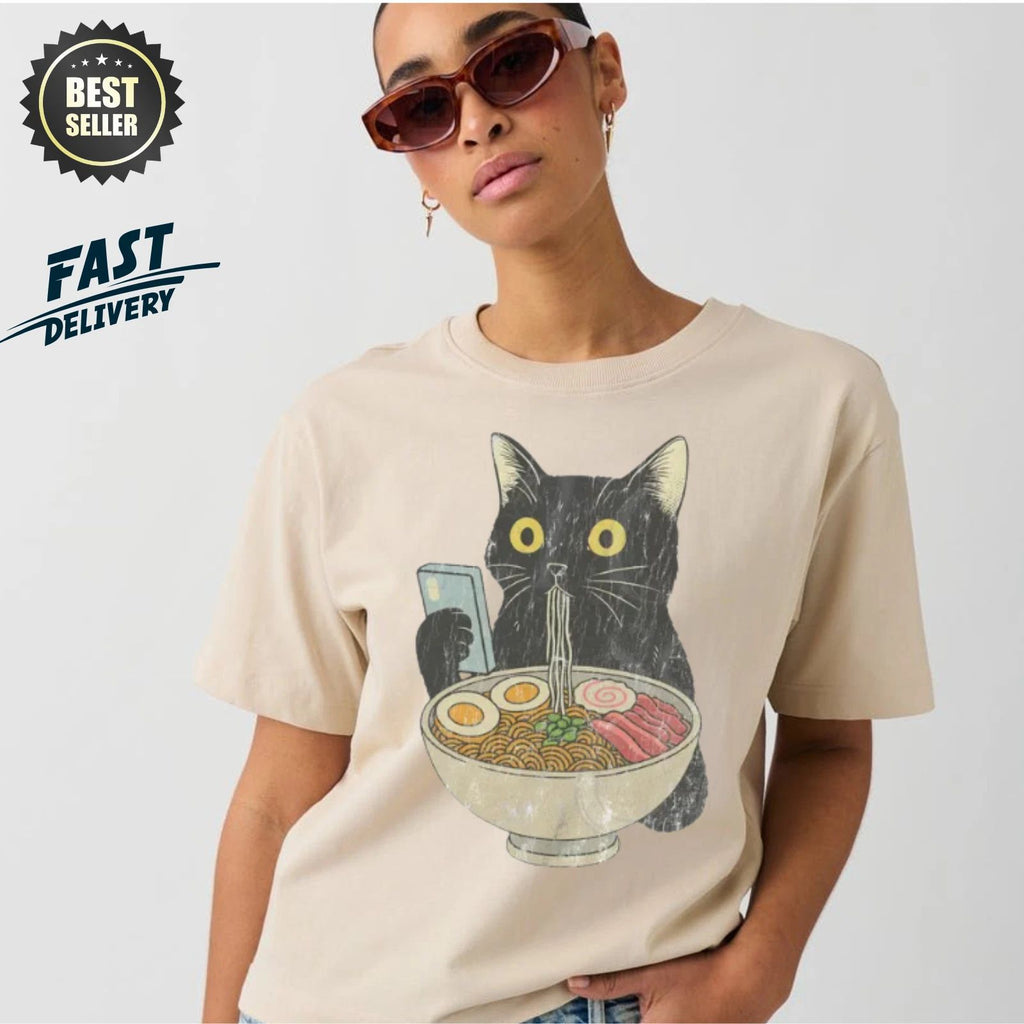 Funny Cat Ramen Shirt T Shirt Cute Food Graphic Cat Lover Gift