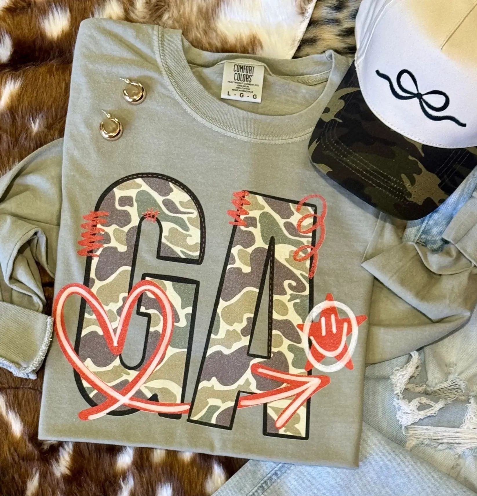 Ga Camo Doodle State Tee/Long Sleeve