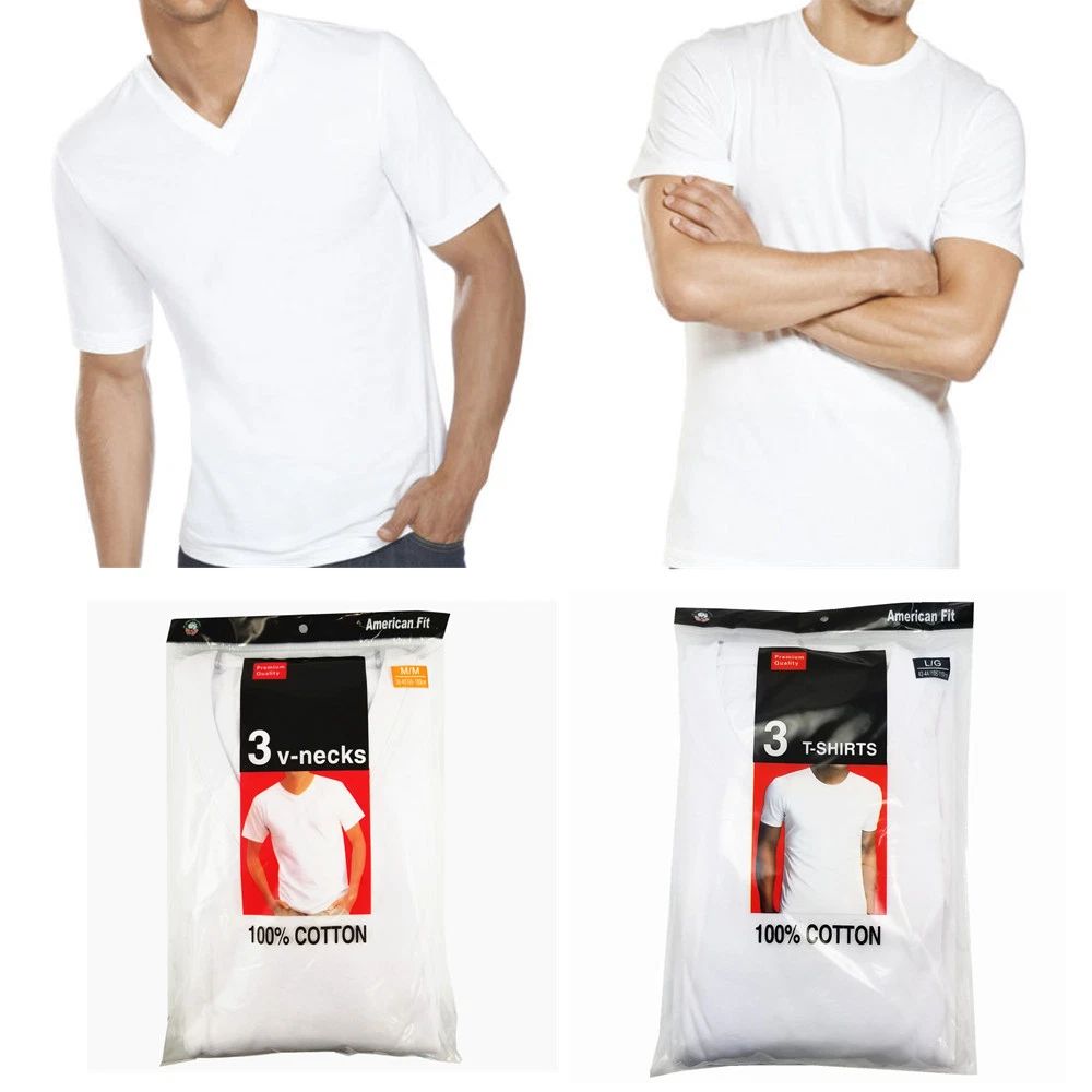 New 3 Pack For Men's 100% Cotton Tagless T-Shirt Undershirt Tee White S-XL