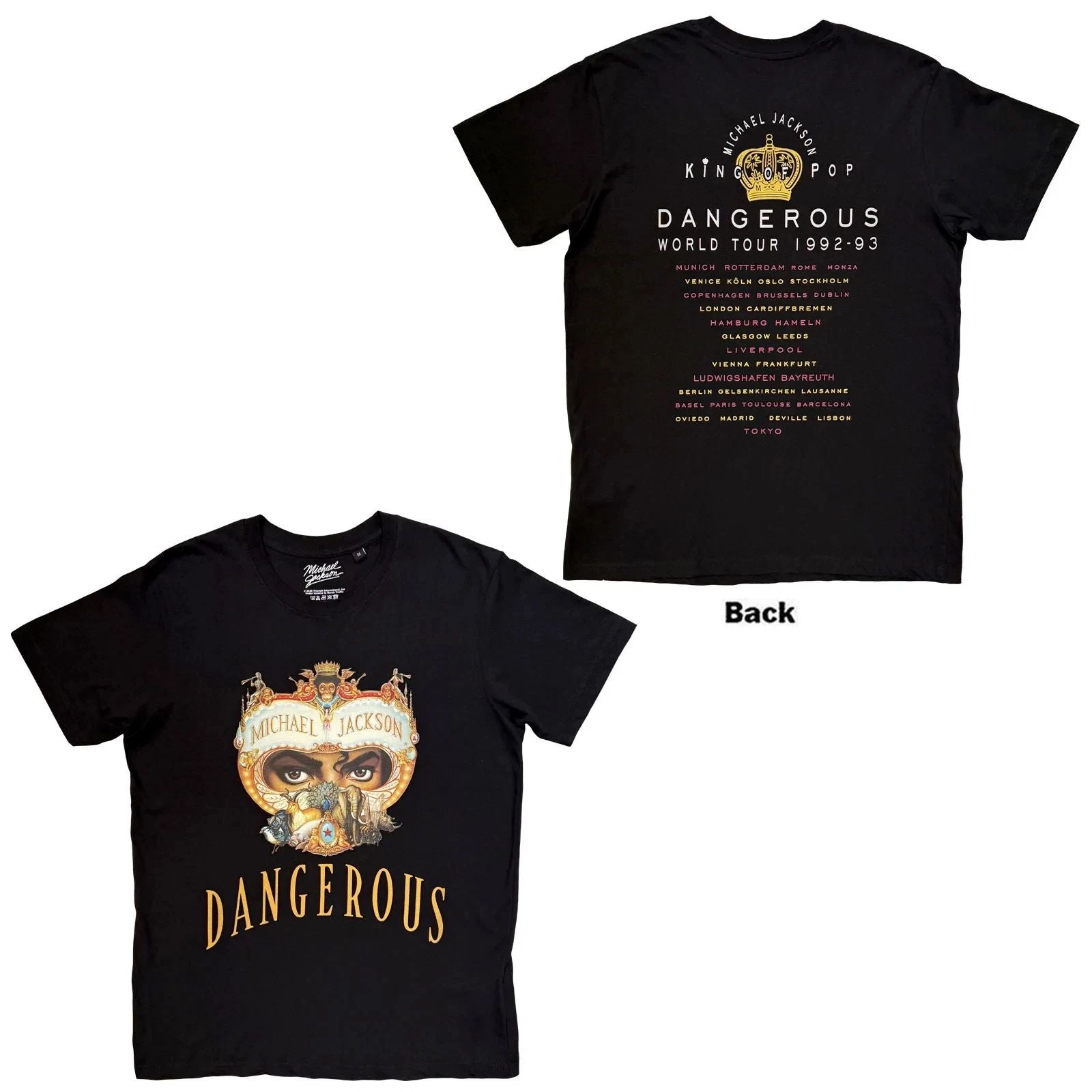 Michael Jackson T-Shirt: Dangerous World Tour (Black) (Back Print) OFFICIAL NEW