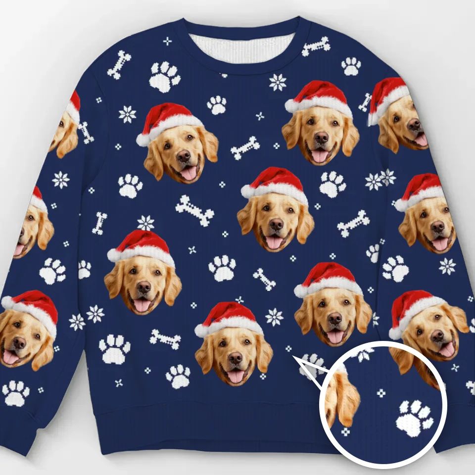 Custom Photo Celebrate Christmas With Furry Friends - Dog & Cat Personalized Custom Ugly Sweatshirt - Unisex Wool Jumper - Christmas Gift For Dog Lovers