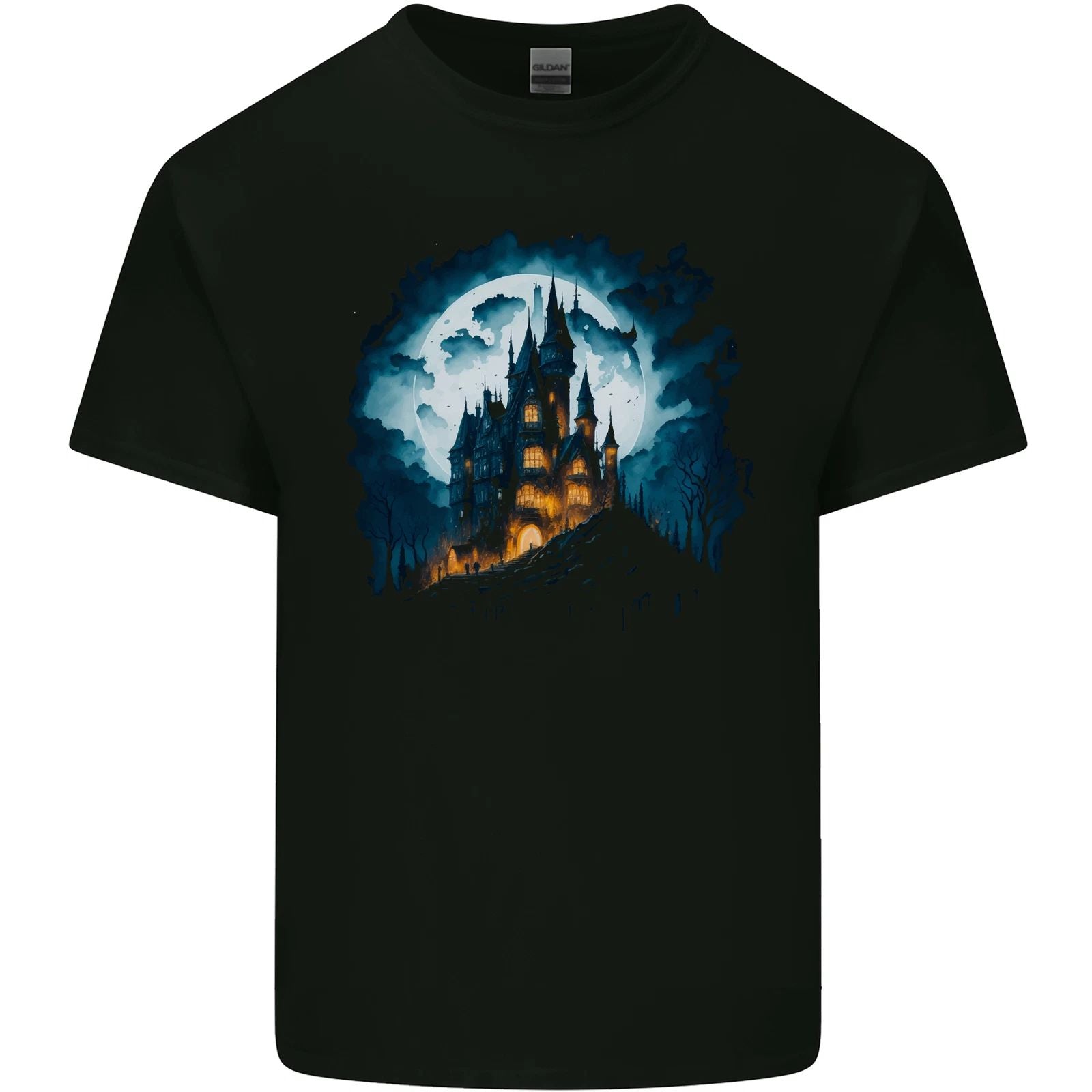 A Haunted Castle Fantasy Halloween Mens Cotton T-Shirt Tee Top