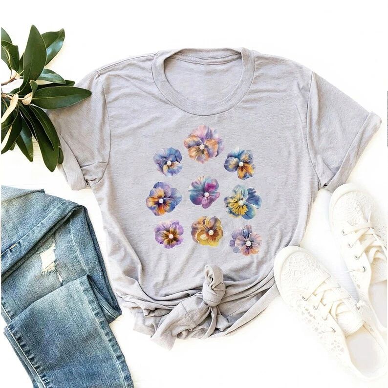 Watercolor Flowers Comfort Tee Boho Floral Shirt Soft Relaxed Fit