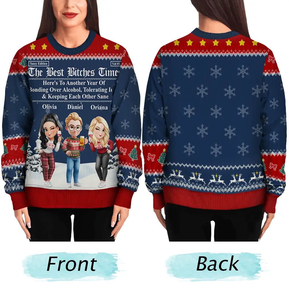 3D Effect Besties Here's To Another Year Of Us - Personalized Unisex Ugly Sweater