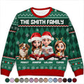 Christmas Family With Kids & Pets Argyle Pattern - Personalized Unisex Ugly Sweater