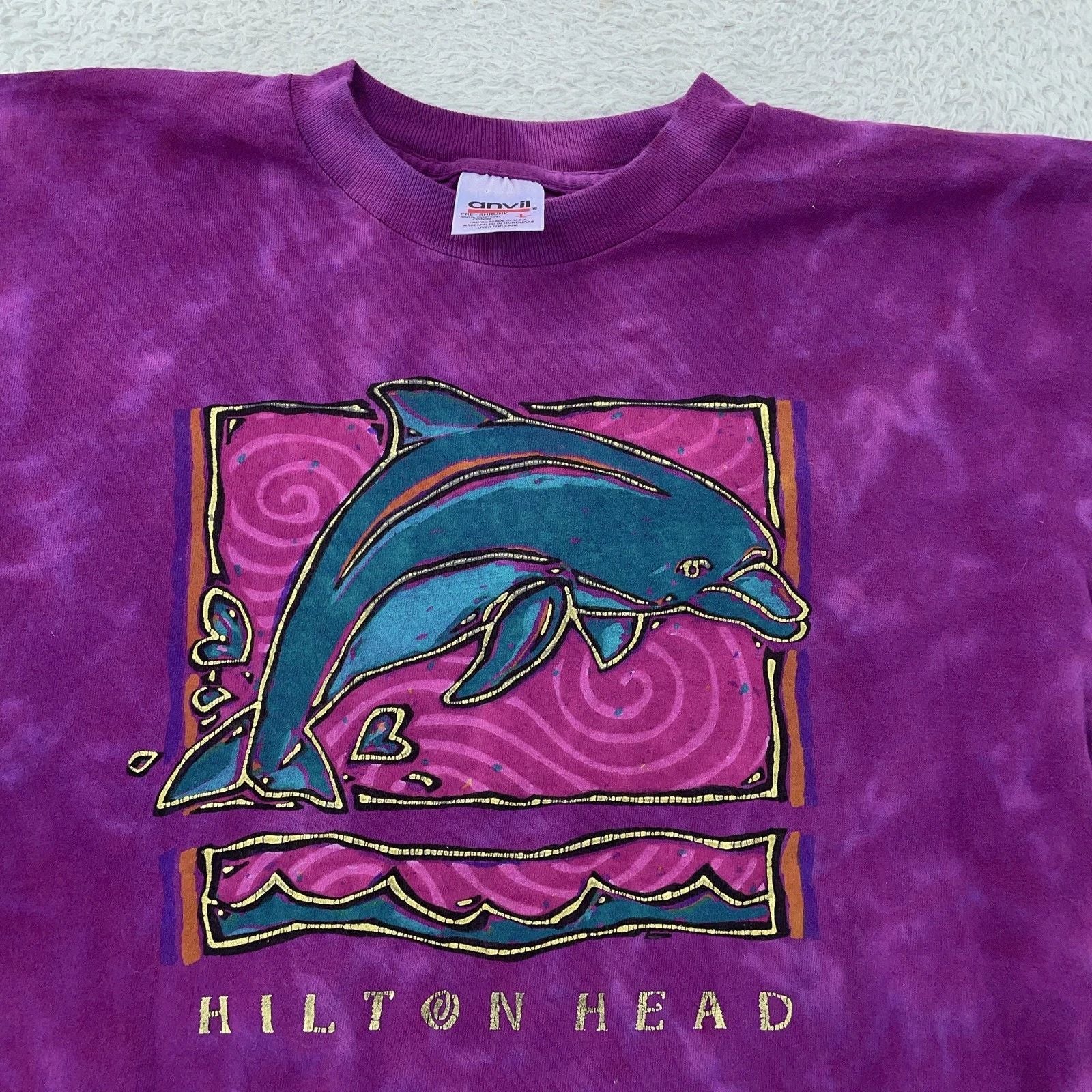 Vintage Hilton Head Dolphin Tie Dye T-Shirt Mens Medium Beach Surf Nature Island