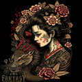 Geisha Girl With Dragon & Roses Fantasy Mens Light Cotton T-Shirt