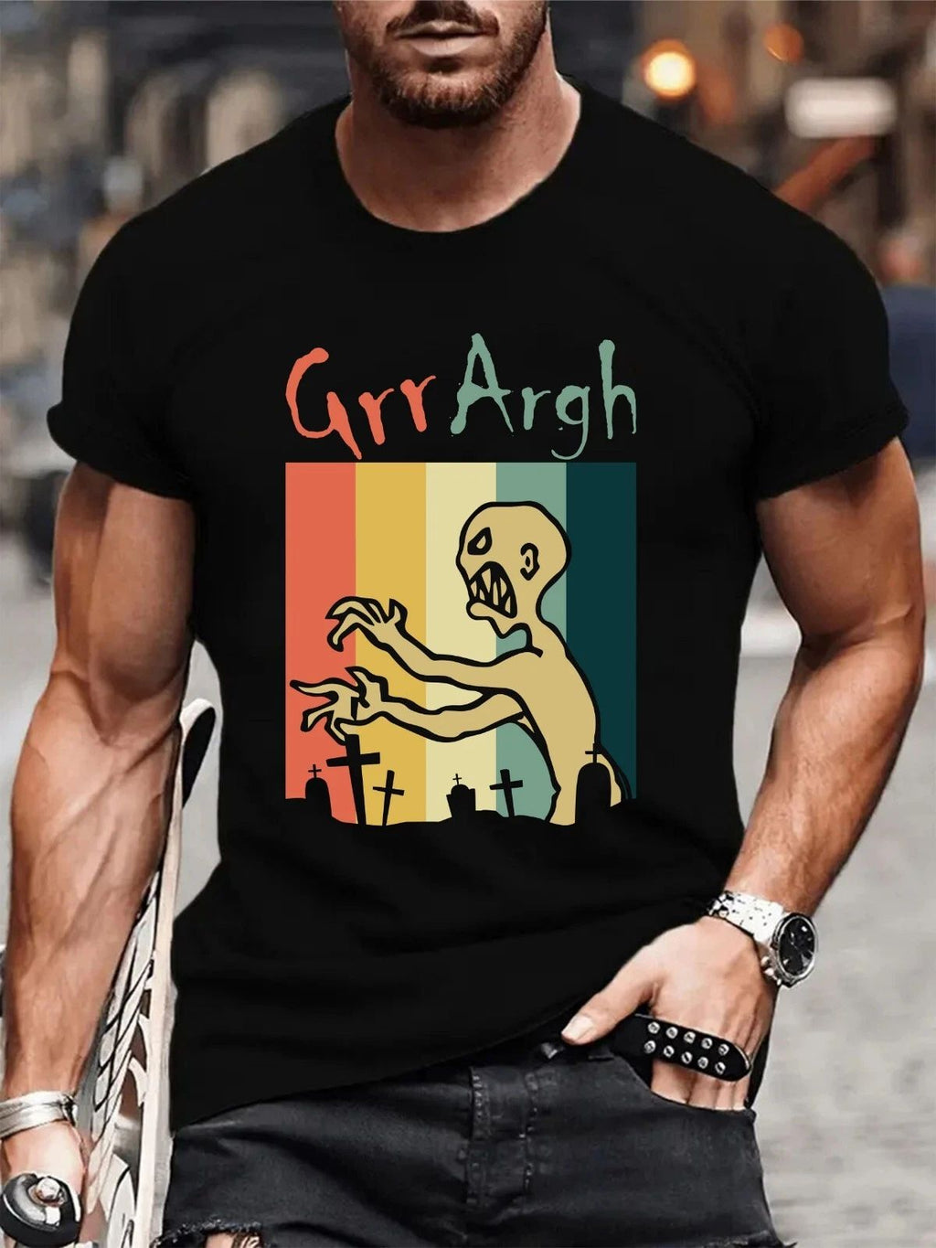 Grr Argh Zombie Vintage T-Shirt Buffy Inspired Halloween Retro Horror Tee Top