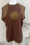 Kaydanime Clothing L Brown Cotton Handmade Sleeveless Mandala T-Shirt
