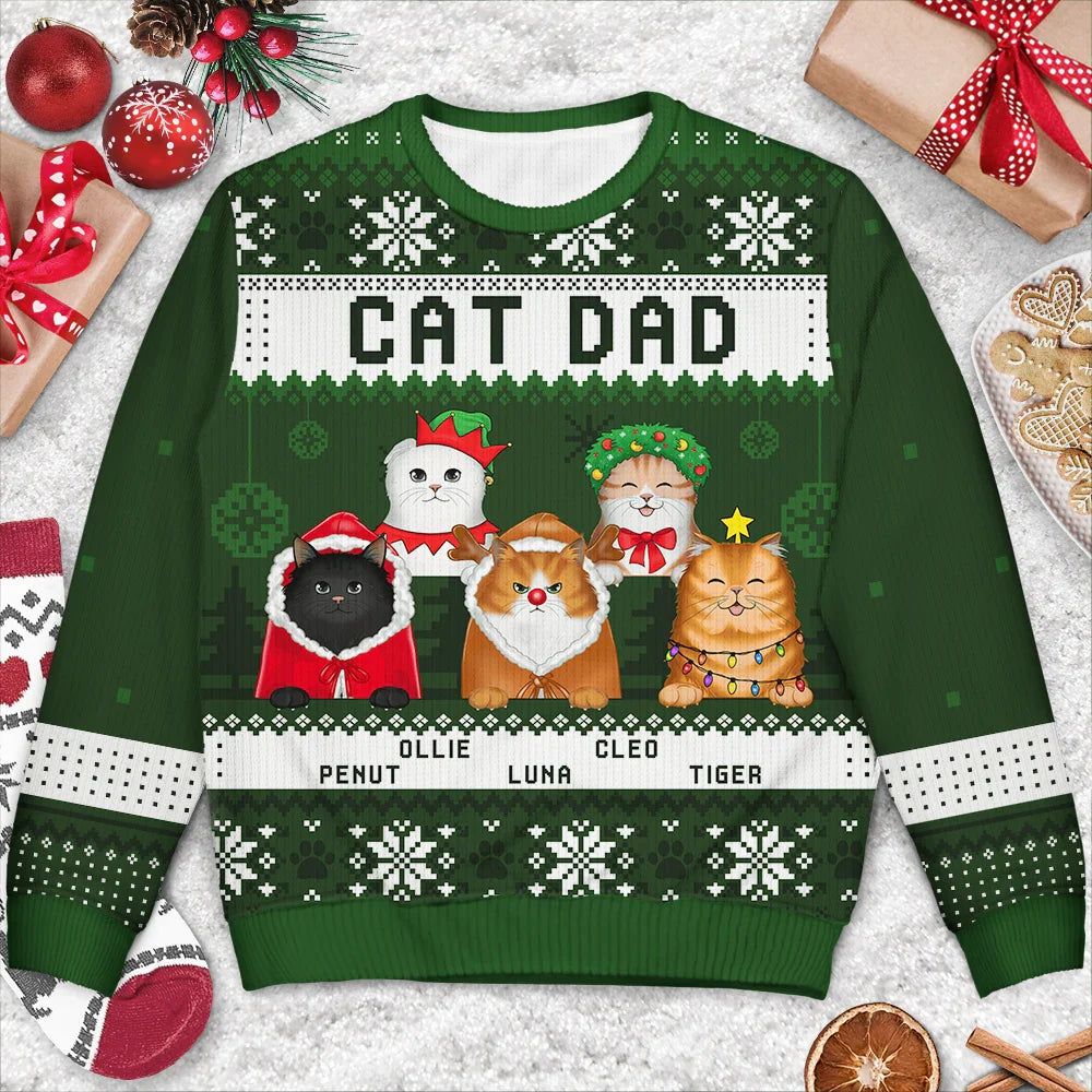 Cat Dad Cat Mom Christmas - Personalized Unisex Ugly Sweater